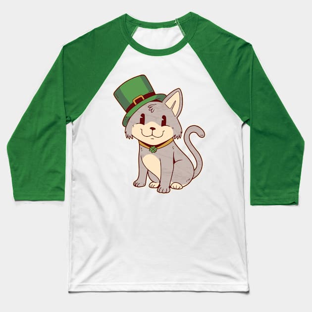 Lucky Cat-titude: Get Your Purr On with This Leprechaun Feline! Baseball T-Shirt by Life2LiveDesign